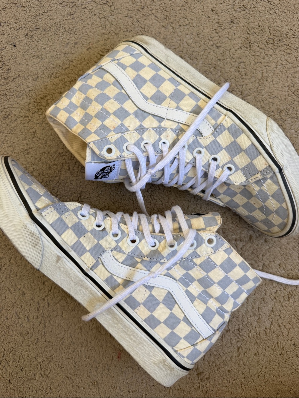 Vans Checkerboard High-Top Canvas Sneakers - White and Light blue